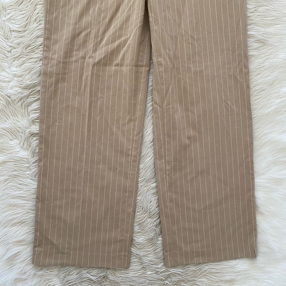 Zara Tan White Pinstripe Medium Waisted Mid Rise Wide Leg Pants Trousers - Picture 4 of 13